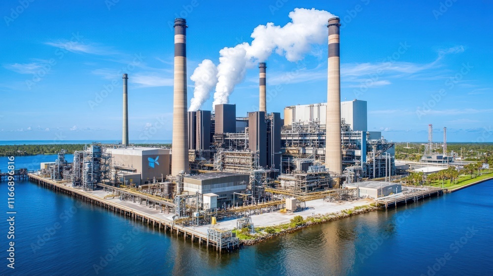 Aerial View of a Large Coastal Power Plant Aerial View of a Large Coastal Power Plant