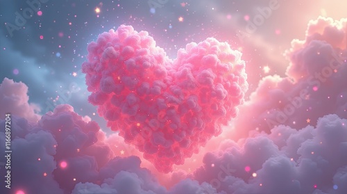 A Dreamy Heart in the Clouds: Whimsical Pink Shapes Against a Celestial Background