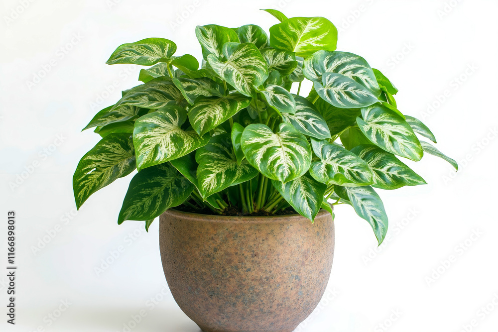 A potted plant with green leaves on a white background A potted plant with green leaves on a white background