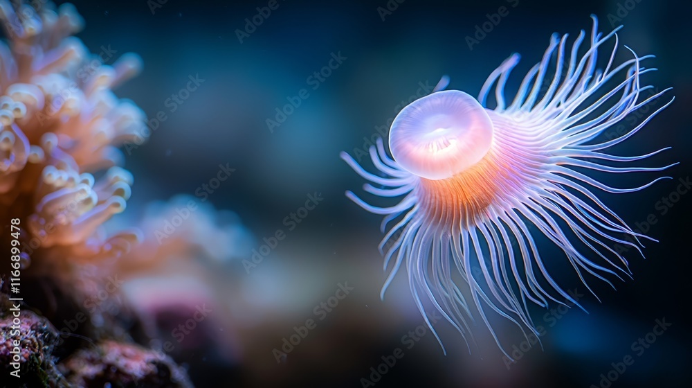 Fototapeta premium A pink and white sea anemone on a coral reef