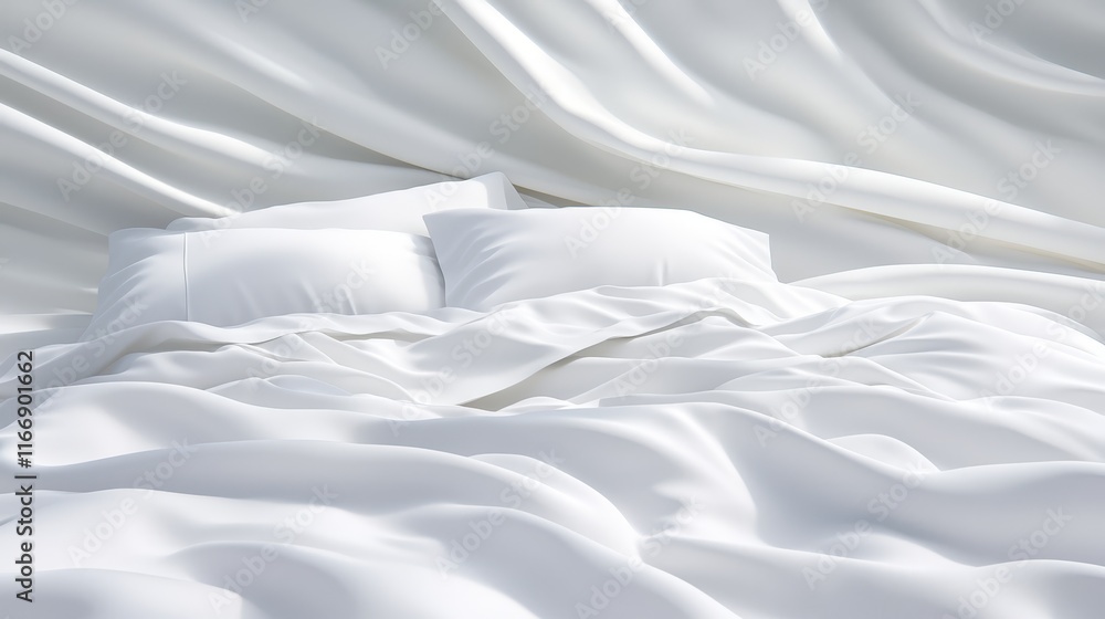Fototapeta premium A bed with white sheets and pillows on top of it