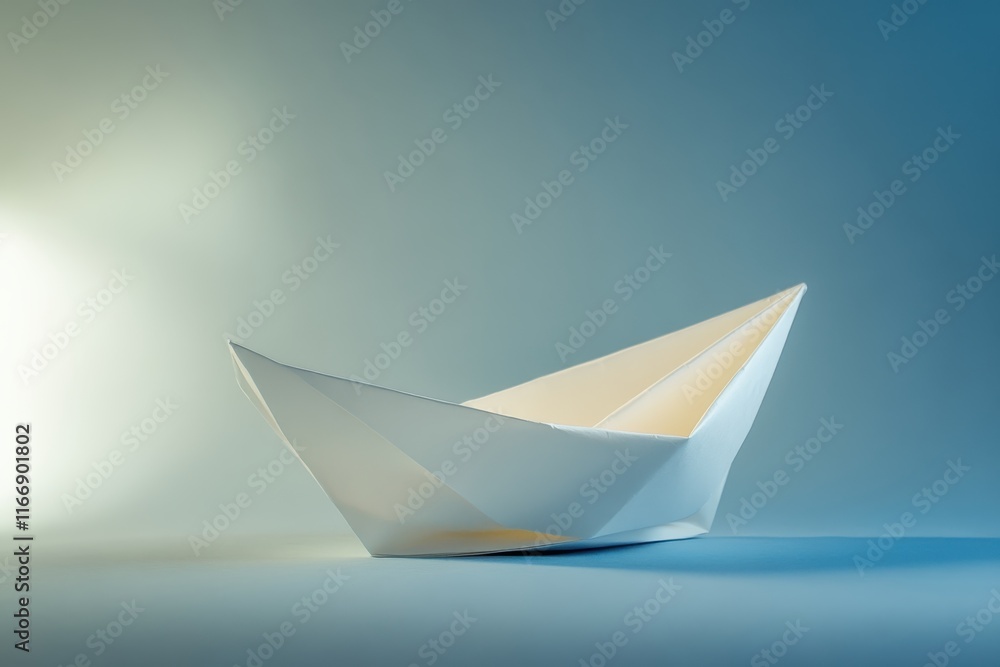 Elegant Origami Boat on Soft Blue Background Elegant Origami Boat on Soft Blue Background