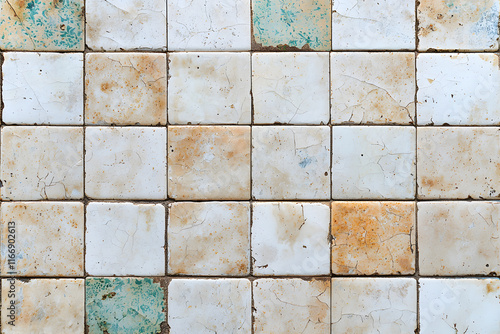 Wallpaper Mural Vintage tiled wall with soft floral patterns, featuring cracked and worn tiles in earthy tones. design evokes sense of nostalgia and charm Torontodigital.ca