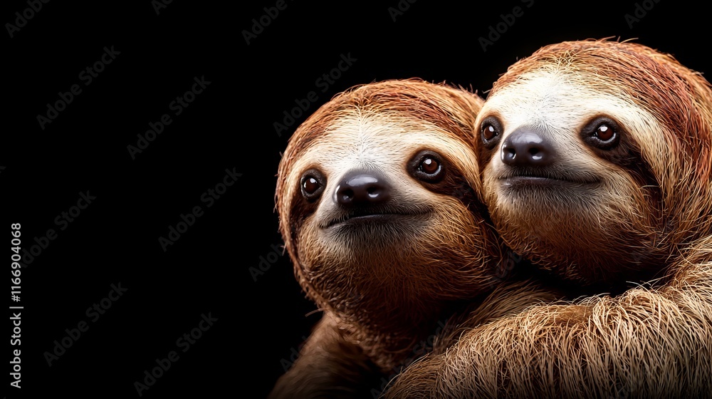 Fototapeta premium A couple of sloths that are hugging each other