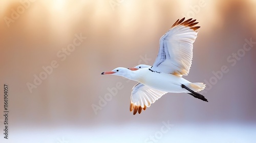 A white bird flying through the air with its wings spread