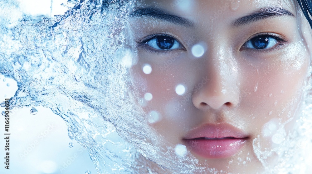 Womans Face Partially Obscured by Water Spray Womans Face Partially Obscured by Water Spray