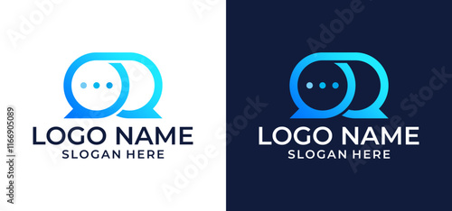 Simple Q Initials Letter Logo with isolated chat symbol on Dual Background. Can be used for Business Logos and Brands. Flat vector logo design template elements.