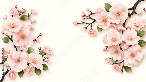 Wallpaper Mural Pink cherry blossoms frame a white background, ideal for spring greetings or website banners. Torontodigital.ca