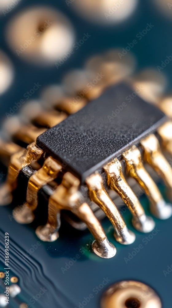 A close up of a microchip on a circuit board A close up of a microchip on a circuit board