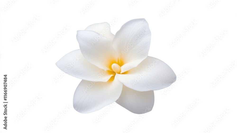A delicate white flower with soft petals and a hint of yellow.