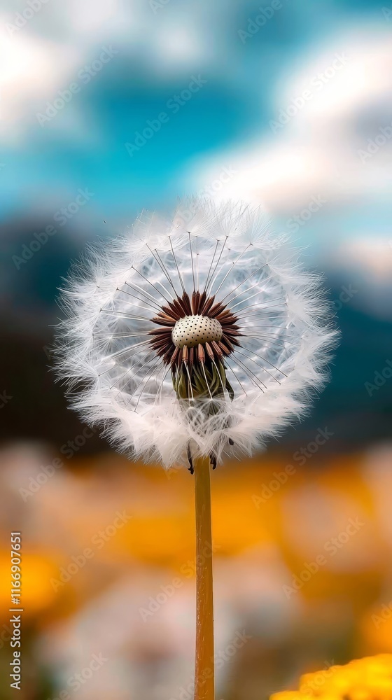 Obraz premium A dandelion in the middle of a field of yellow flowers