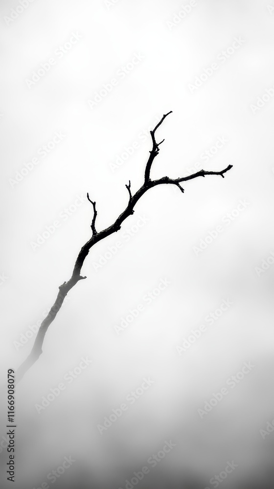 Fototapeta premium A bare tree branch in the middle of a foggy sky