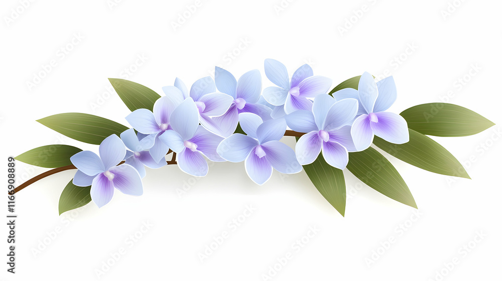 Light blue orchids branch, spring blossom, isolated white background, floral design element, greeting cards. Light blue orchids branch, spring blossom, isolated white background, floral design element, greeting cards.