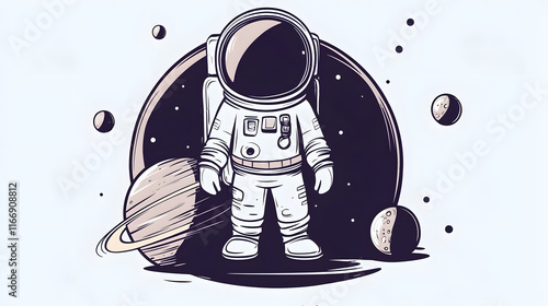 Astronaut exploring a whimsical outer space scene photo