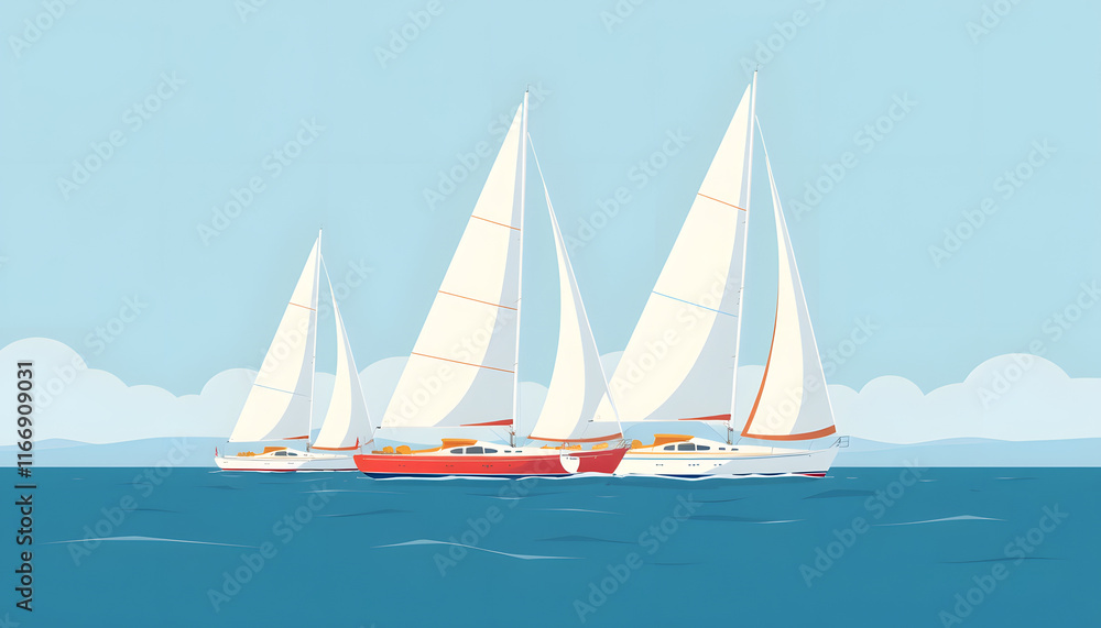 Fototapeta premium Sailing yacht regatta. Yachting. Sailing, flat design. isolated with white highlights