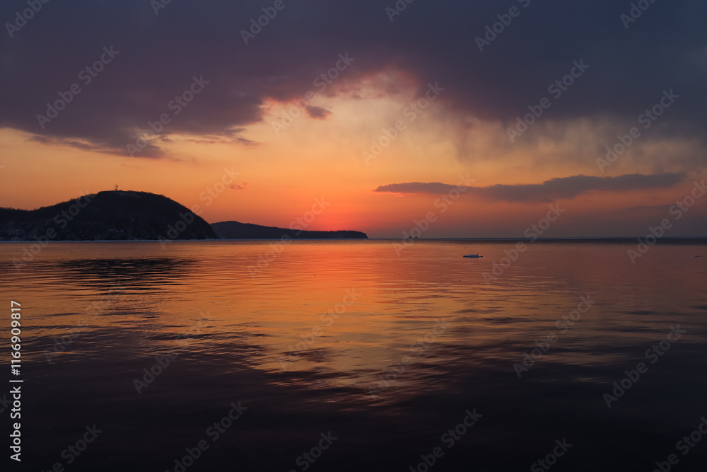 Beautiful sunset over the sea. Vladivostok. Beautiful sunset over the sea. Vladivostok.