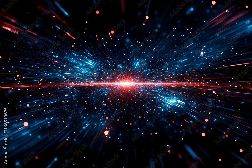 Obraz premium A blue and red star burst in the middle of a black background