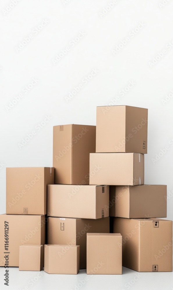 Stacked Brown Cardboard Boxes in Varying Sizes for Packaging and Shipping Needs in a Neutral Space Stacked Brown Cardboard Boxes in Varying Sizes for Packaging and Shipping Needs in a Neutral Space