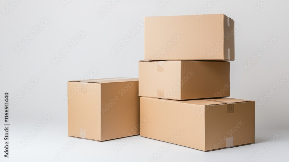 Stacked Brown Cardboard Boxes for Shipping and Moving on a Neutral Background in a Warehouse Environment Stacked Brown Cardboard Boxes for Shipping and Moving on a Neutral Background in a Warehouse Environment