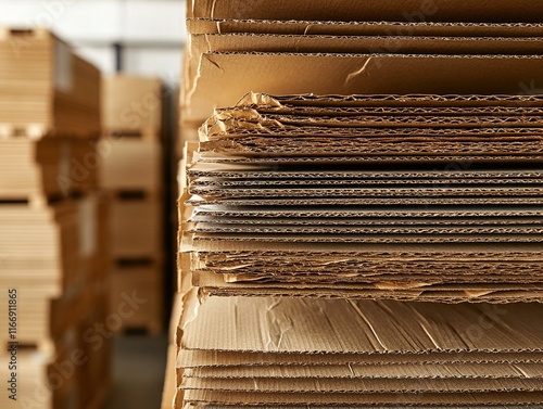 Close-Up of Cardboard Boxes Neatly Stacked in Warehouse photo