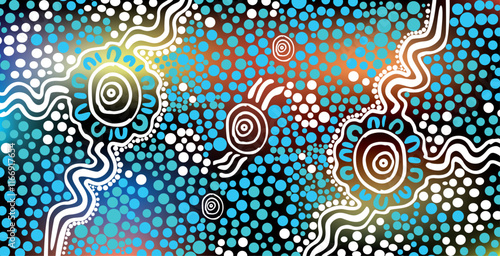 Australian aboriginal art vector design dot background.
