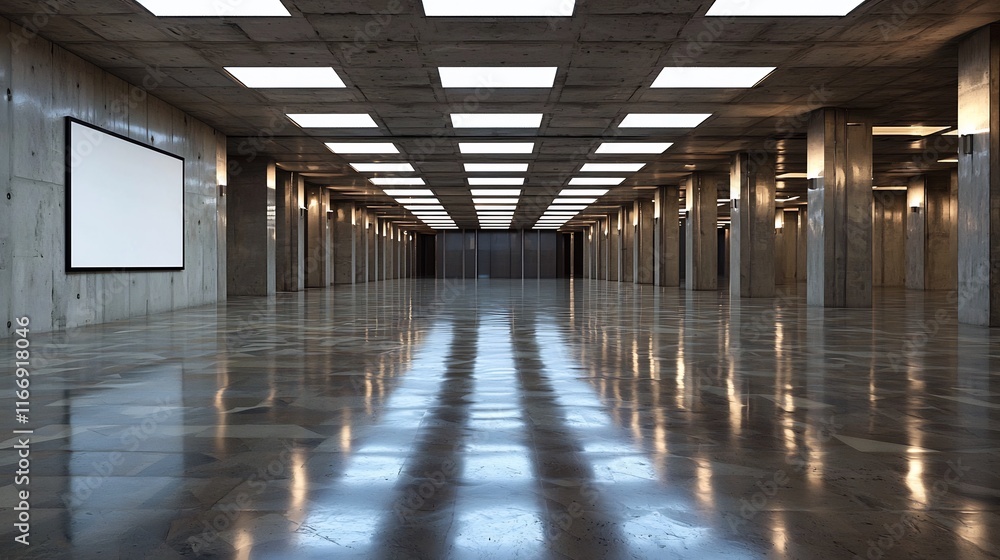 Modern Concrete Hallway with Blank Billboard Modern Concrete Hallway with Blank Billboard