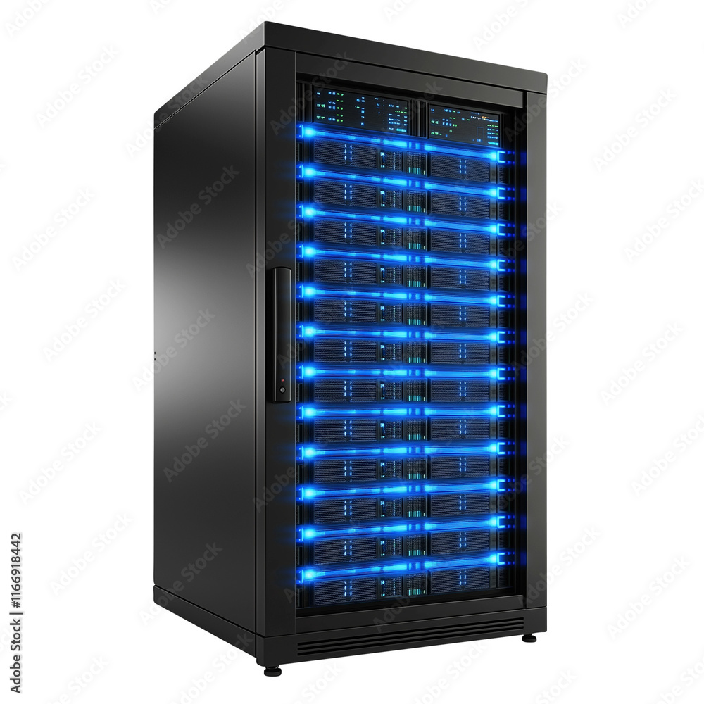 server rack with servers isolated on transparent white background, clipping path server rack with servers isolated on transparent white background, clipping path