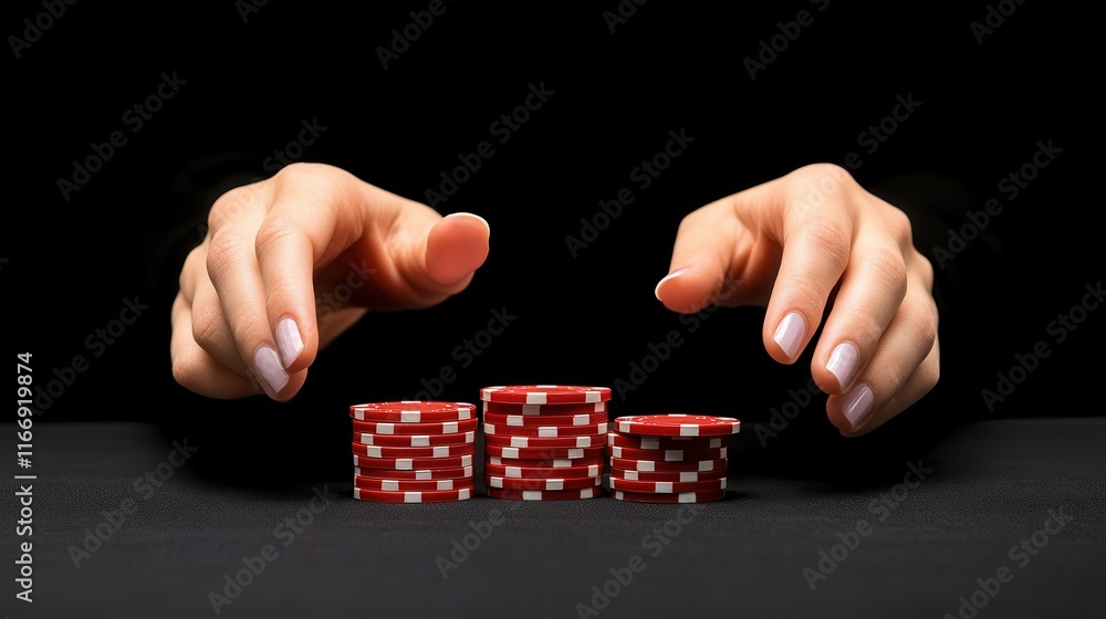 A woman is holding a pile of poker chips in her hands A woman is holding a pile of poker chips in her hands