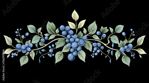 Elegant blue berry vine border design for decor, packaging, or website.