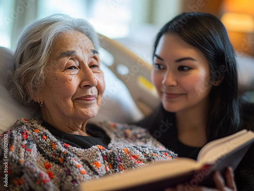 Sharing stories between generations in a cozy setting photo