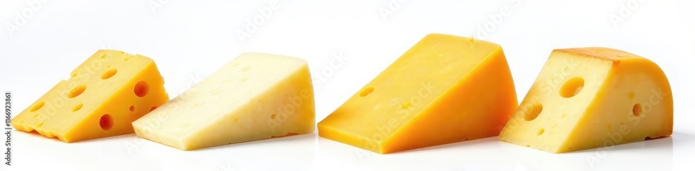 Cutout of various cheeses on white background, clipping path, swiss Cutout of various cheeses on white background, clipping path, swiss