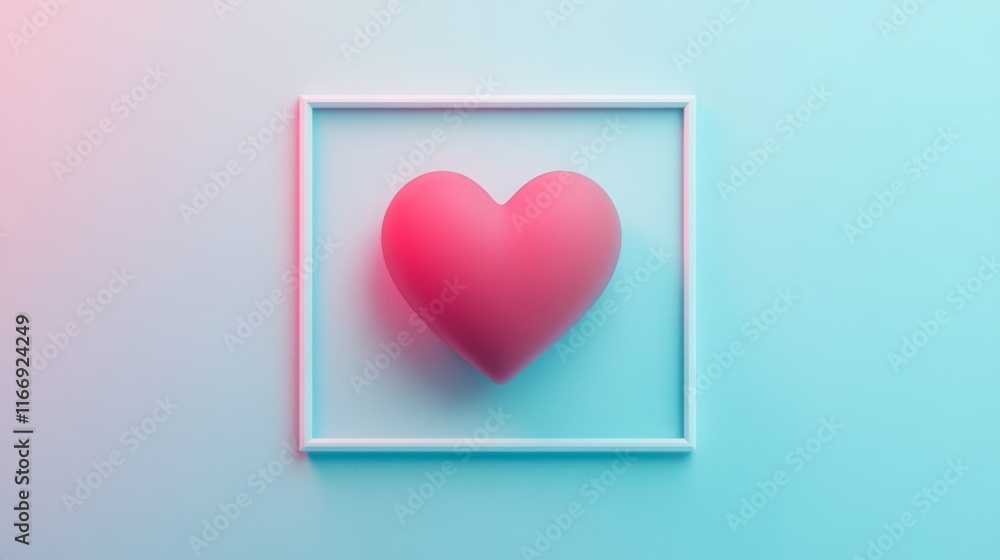 Pink heart in a frame, pastel background. Romantic and minimalist. Pink heart in a frame, pastel background. Romantic and minimalist.