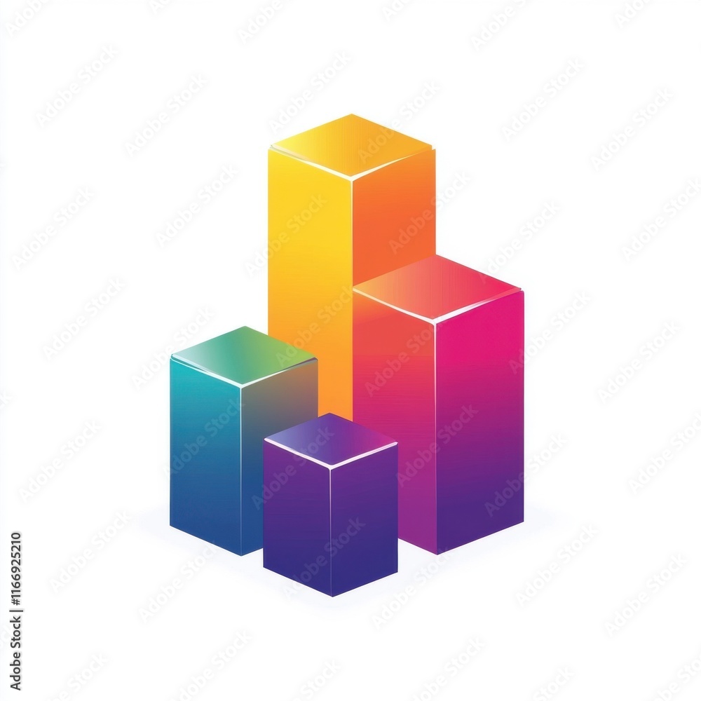 Colorful 3D bar graph with vibrant gradient hues representing data growth. Colorful 3D bar graph with vibrant gradient hues representing data growth.