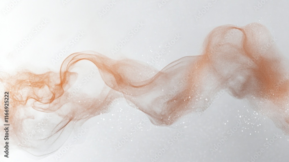 Abstract orange smoke swirls on white background with sparkles. Abstract orange smoke swirls on white background with sparkles.