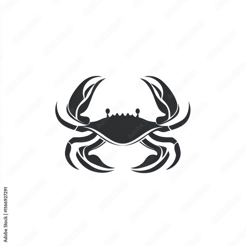 Stylized black crab illustration on a white background, showcasing intricate details and a modern design. Stylized black crab illustration on a white background, showcasing intricate details and a modern design.