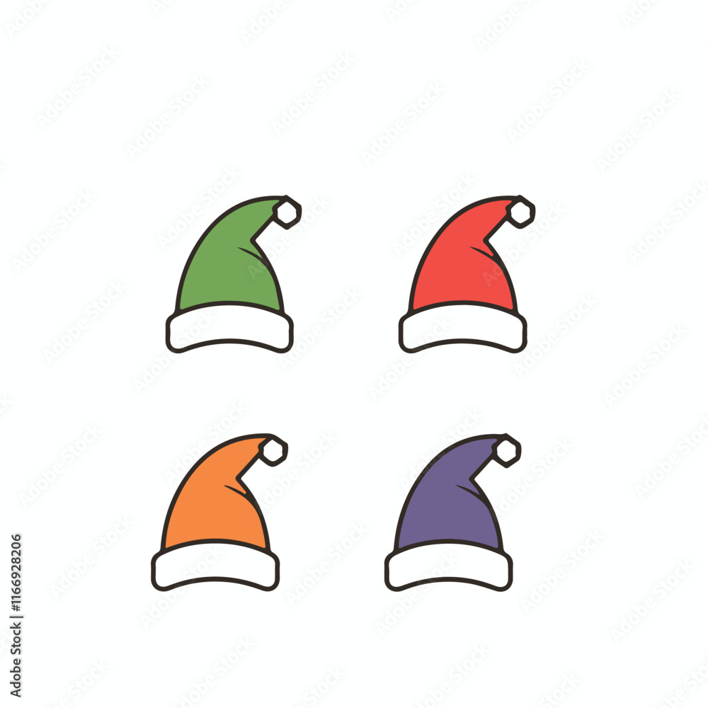 Santa hat, colorful hats, Christmas hat, holiday icon, winter hat, Santa hat, colorful hats, Christmas hat, holiday icon, winter hat,
