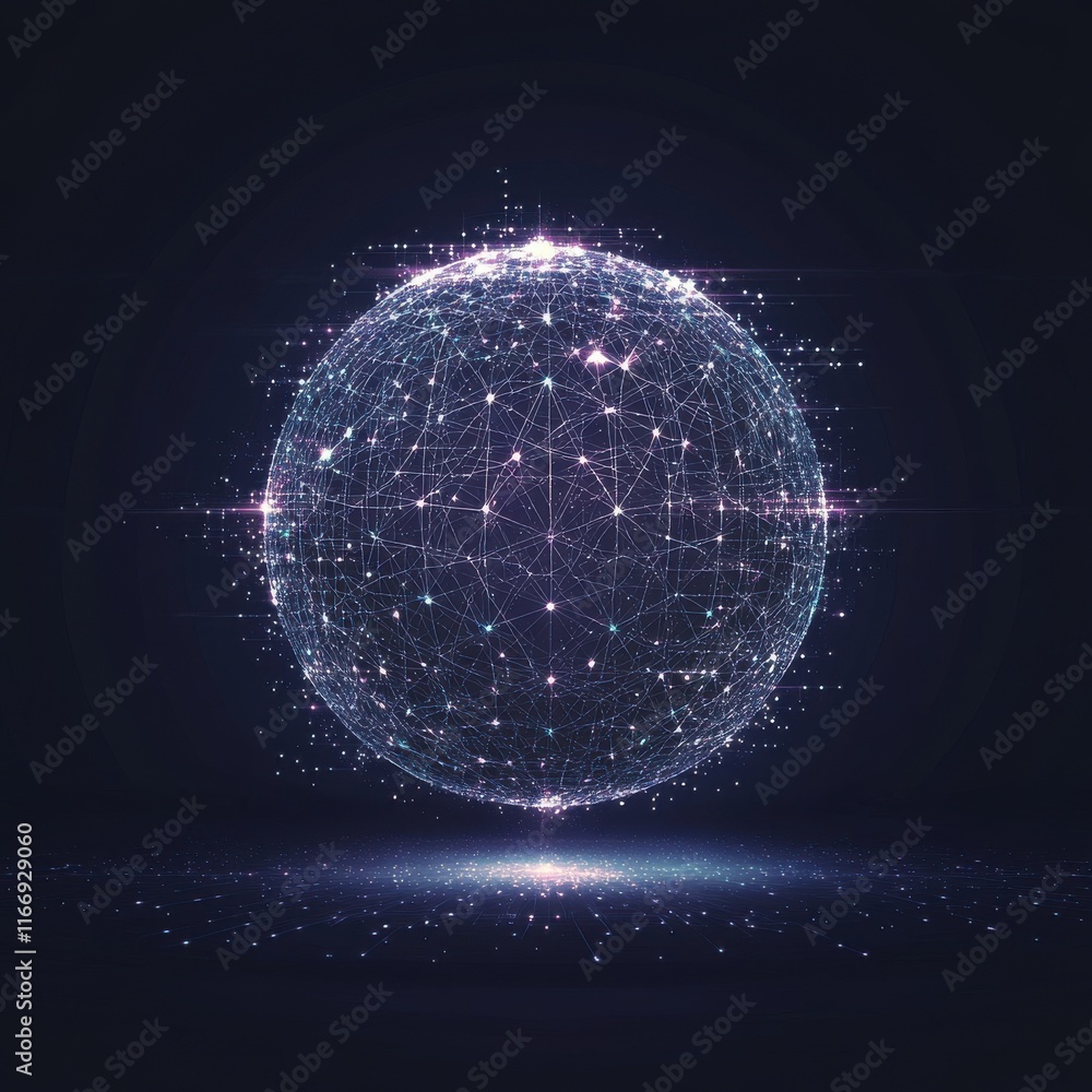 Obraz premium Glowing digital globe with interconnected lines and stars, creating a futuristic and vibrant visual spectacle.