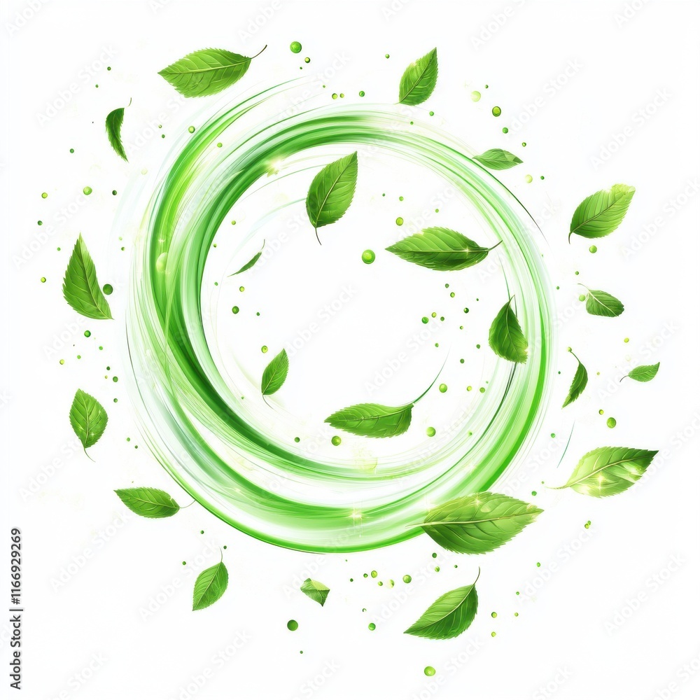 Dynamic swirl of green leaves represents nature and sustainability in a fresh and vibrant style. Dynamic swirl of green leaves represents nature and sustainability in a fresh and vibrant style.