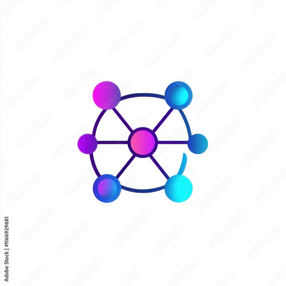 Abstract illustration of a network with interconnected nodes in vibrant colors. Abstract illustration of a network with interconnected nodes in vibrant colors.