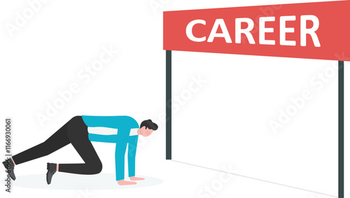 businessman in starting position and ready to his new career. Start new career and business challenge concept.
