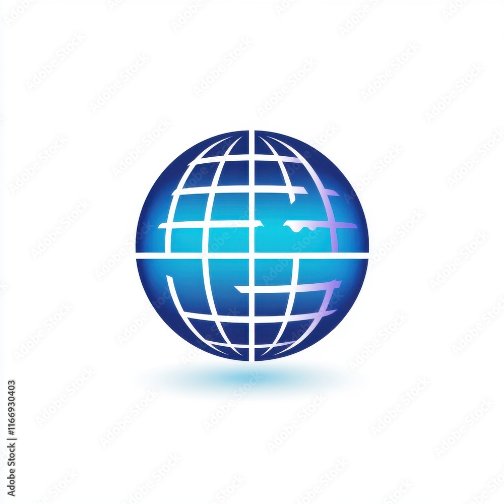 Stylized blue globe icon representing global connectivity and technology. Stylized blue globe icon representing global connectivity and technology.