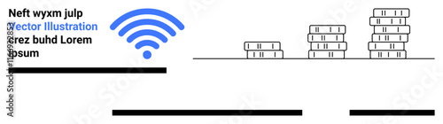 Bar graphs illustrating monetary values with a wireless signal symbol and placeholder text. Ideal for financial reports, data visualization, business analytics, technology integration, educational