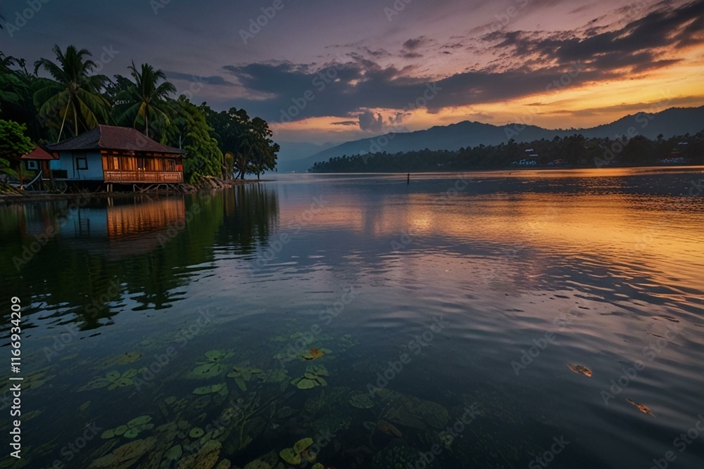 Fototapeta premium sunset on the lake