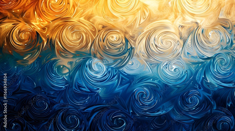 Abstract swirling patterns in warm and cool colors resembling a fluid design. Abstract swirling patterns in warm and cool colors resembling a fluid design.