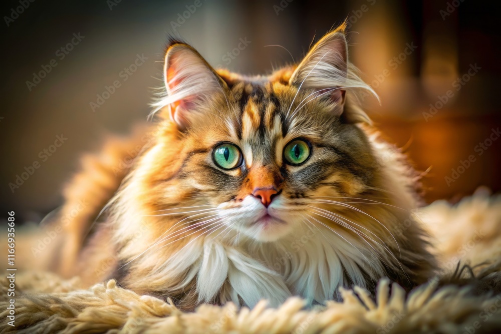 Fototapeta premium Cute Fluffy Cat Sideways Glance, Adorable Pet Posing, Rule of Thirds Composition