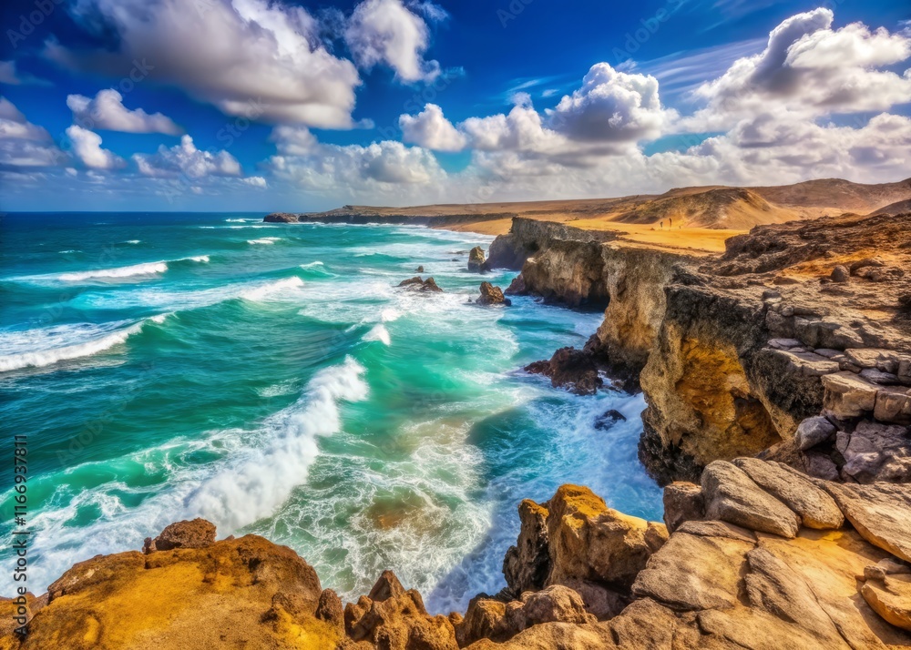 Obraz premium Dramatic Rocky Coastline, Praia de Cabral, Sal Rei, Boa Vista, Cape Verde