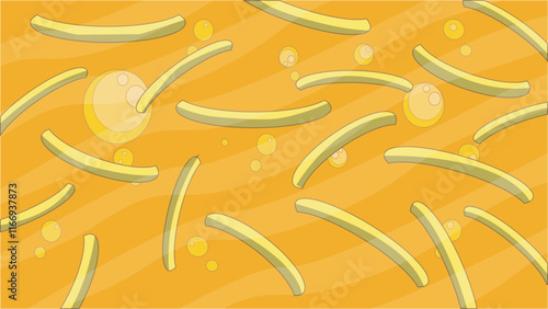 Abstract background vector design: fried potatoes dive in the hot oil. Good asset for presentation, animation, art, book content, and cover.