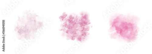 Set of abstract Deep Cerise watercolor water splash on a white background. Vector watercolor texture in Deep Cerise color. Ink paint brush stain. Deep Cerise splatters spot. Watercolor pastel splash