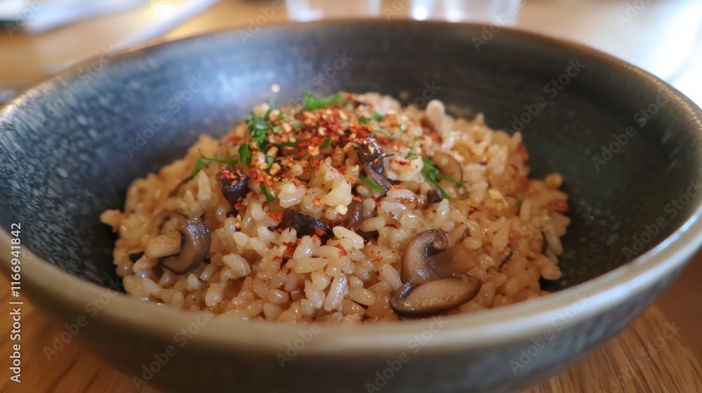 Fried Mushroom Rice with Soy Sauce and Chili Flakes Fried Mushroom Rice with Soy Sauce and Chili Flakes
