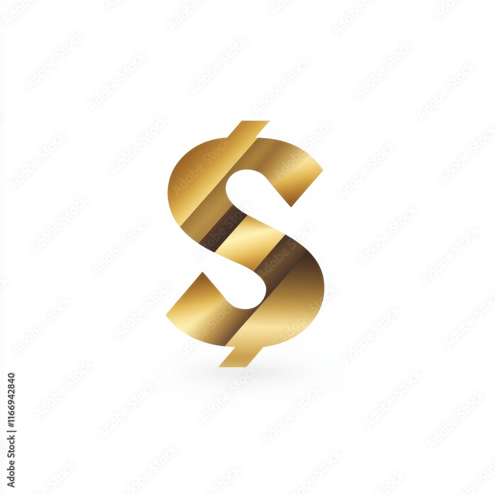 Stylized golden dollar sign symbol on a white background, representing wealth and finance. Stylized golden dollar sign symbol on a white background, representing wealth and finance.